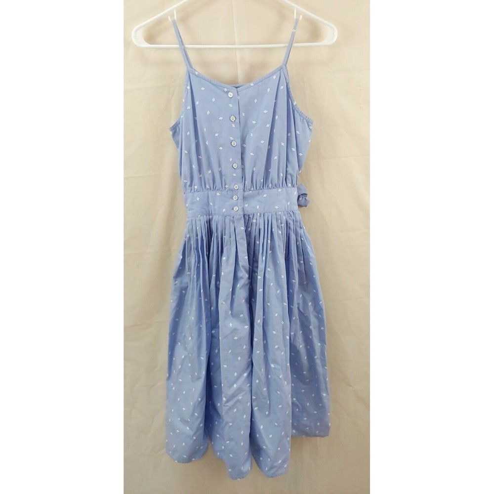 Vtg Eileen West Dress Sz 4 Cotton Fit and Flare Blue Polka Dot Made In USA